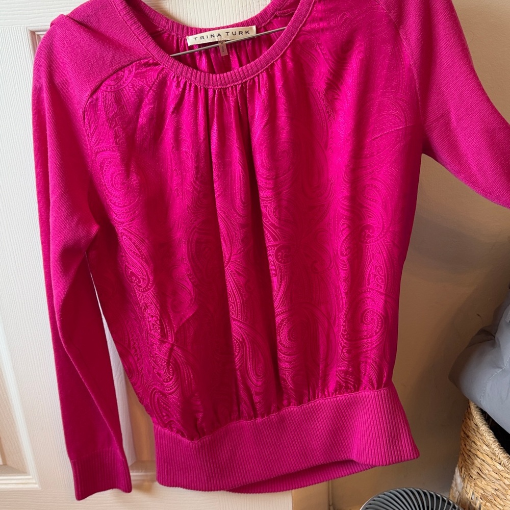 Trina Turk Hot Pink Silk and Wool Top M